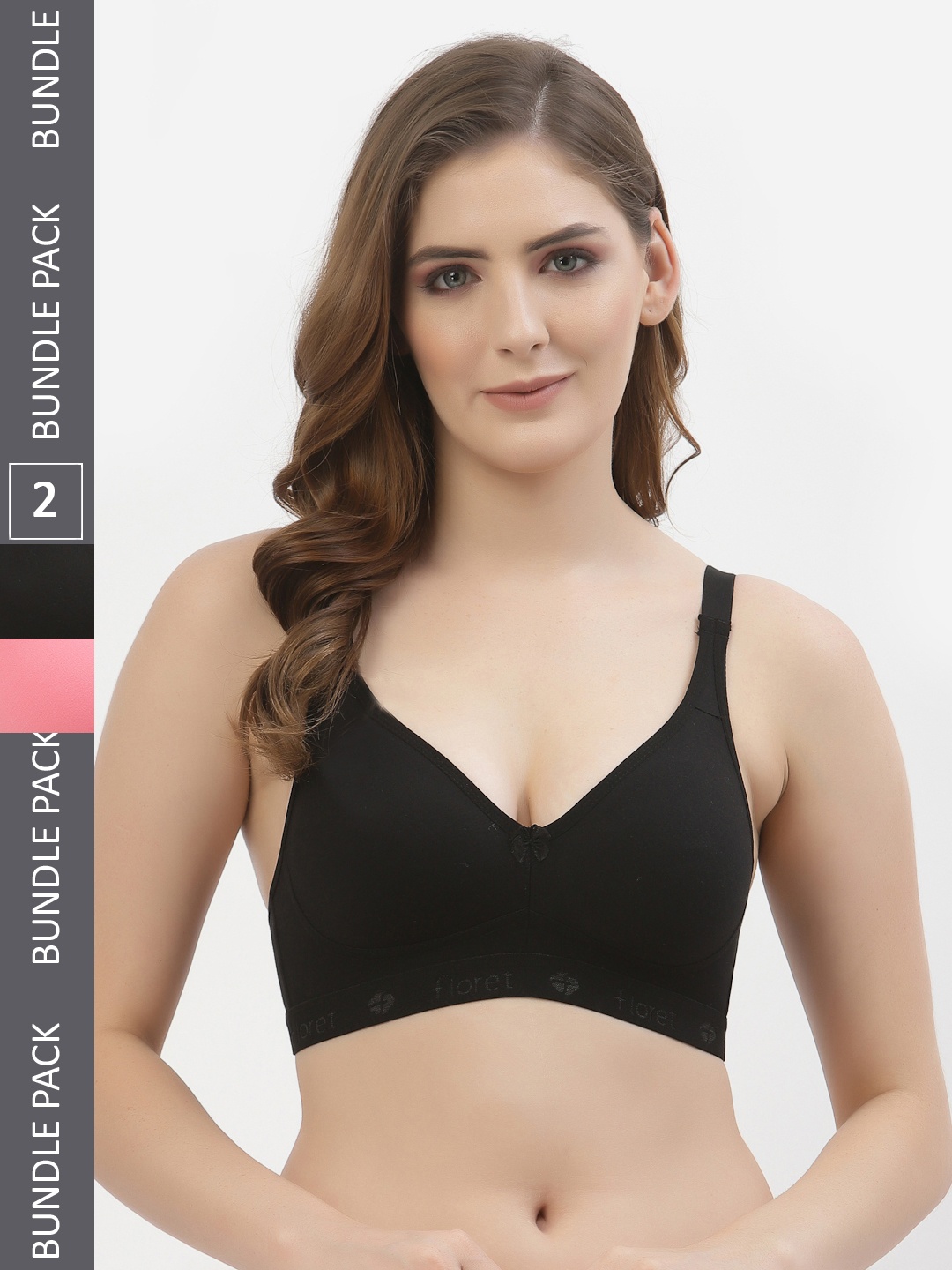 

Floret Black & Pink Solid Non-Wired Non Padded T-shirt Bra T3050