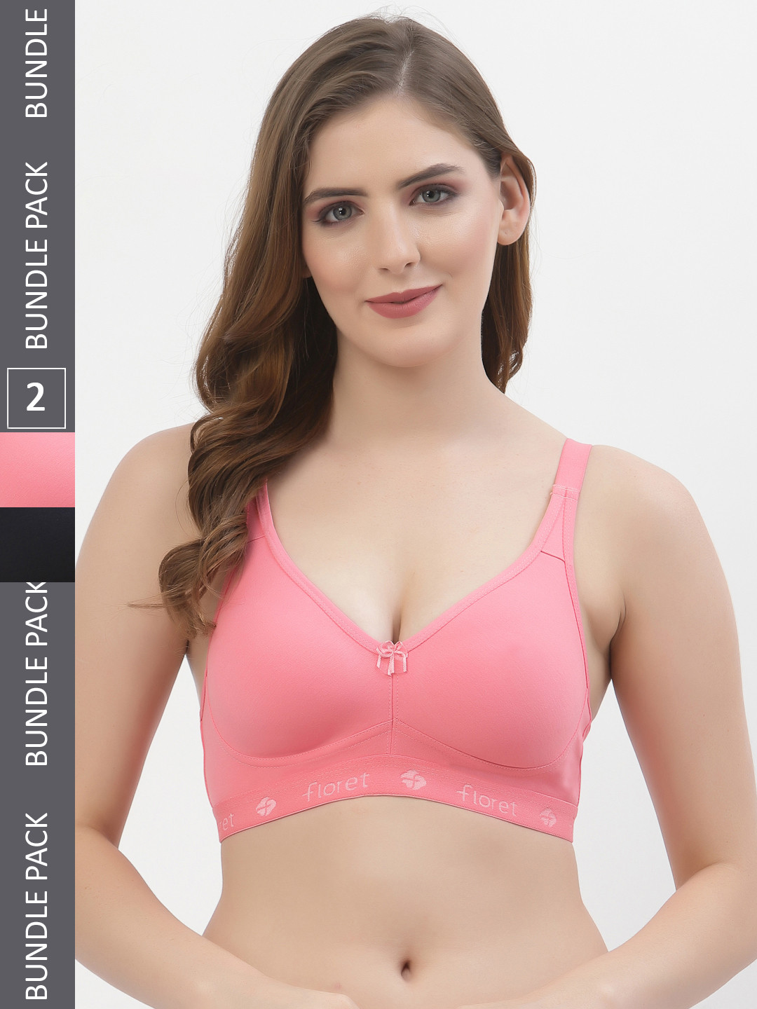 

Floret Pack of 2 Pink & Navy Blue Solid Non-Wired Non Padded T-shirt Bra T3050