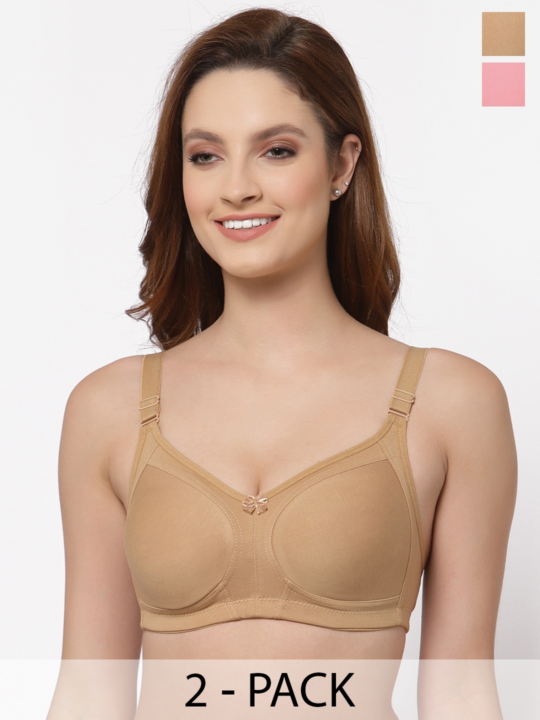 

Floret Pack of 2 Non Padded Non-Wired Cotton Full Coverage Everyday Bra With Moulded Cups, Nude