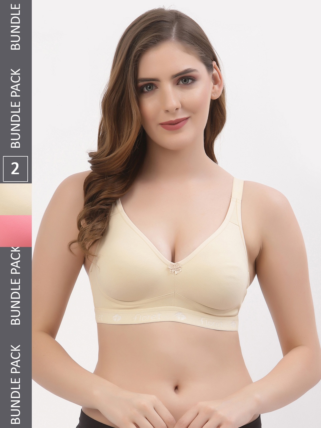 

Floret Pack of 2 Beige & Pink Solid Non-Wired Non Padded T-shirt Bra T3050