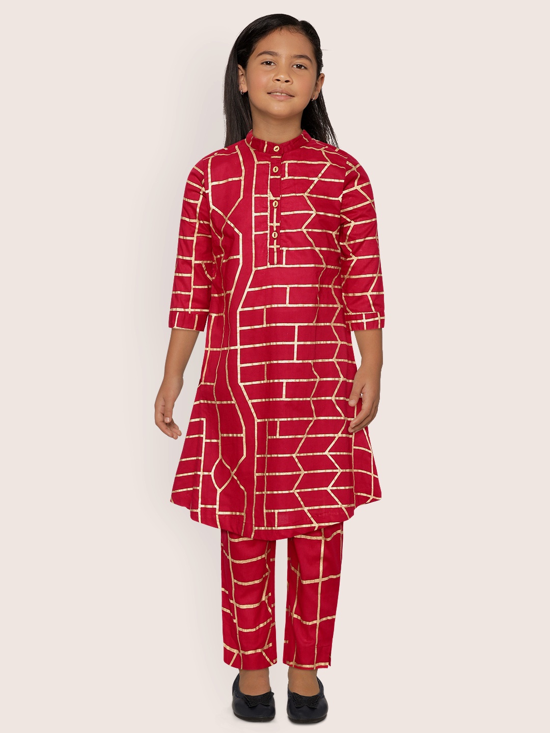 

Sangria Girls Red & Golden Printed Kurta with Trousers