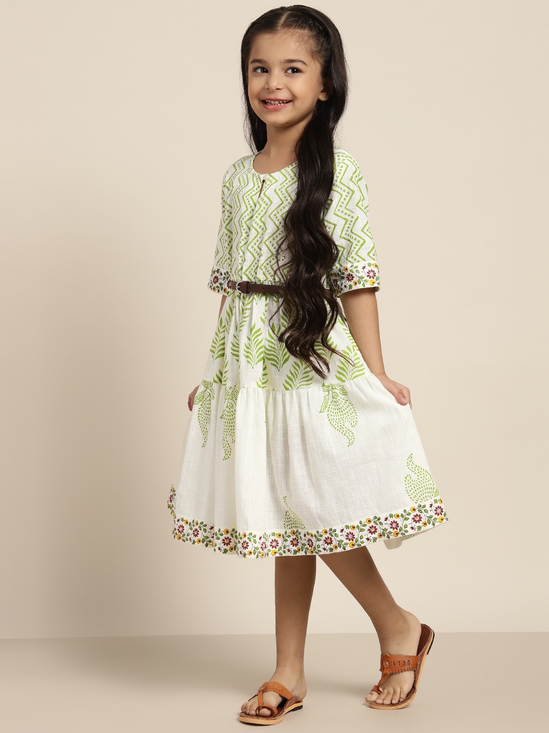 

Sangria Girls Printed Fit & Flare Ethnic Dress, White
