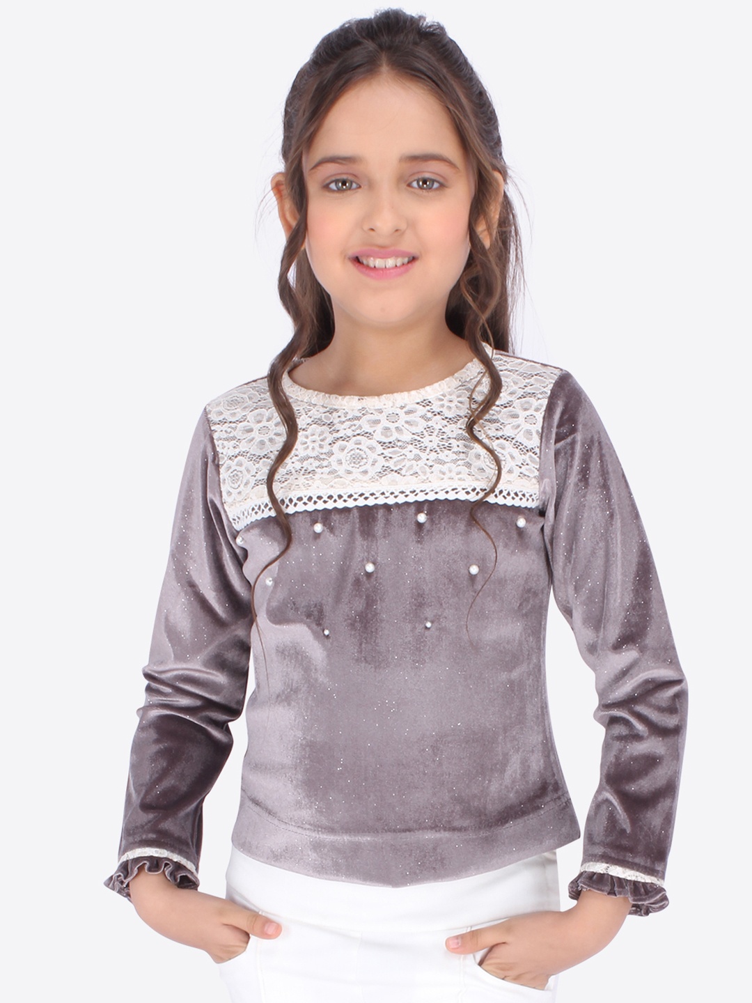 

CUTECUMBER Girls Grey Solid Top