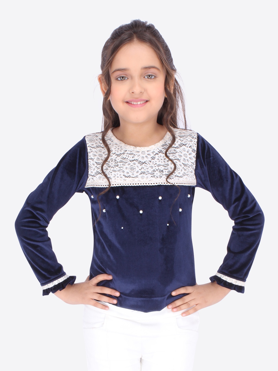 

CUTECUMBER Girls Navy Blue Solid Top
