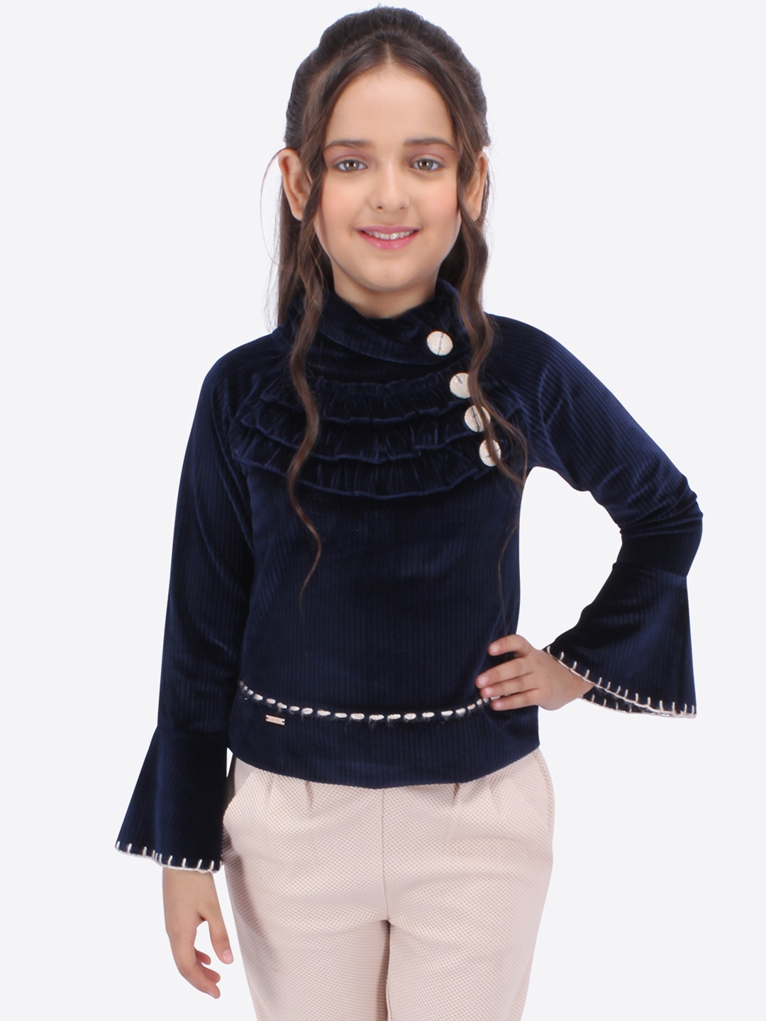 

CUTECUMBER Girls Navy Blue Solid Top