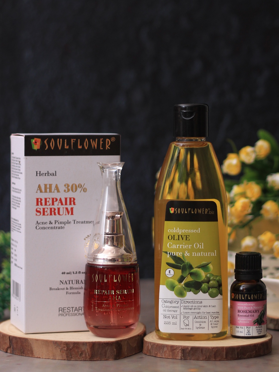 

Soulflower Set Of Olive Oil, Rosemary Essential Oil & Repair Serum & Pimple Treatment, Red