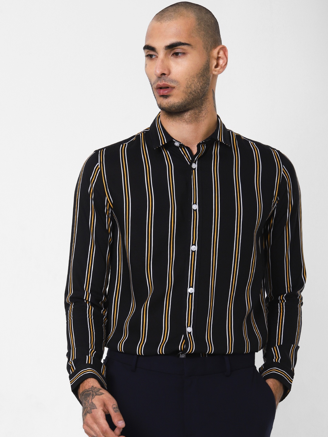 

Jack & Jones Men Black & White Slim Fit Striped Casual Shirt