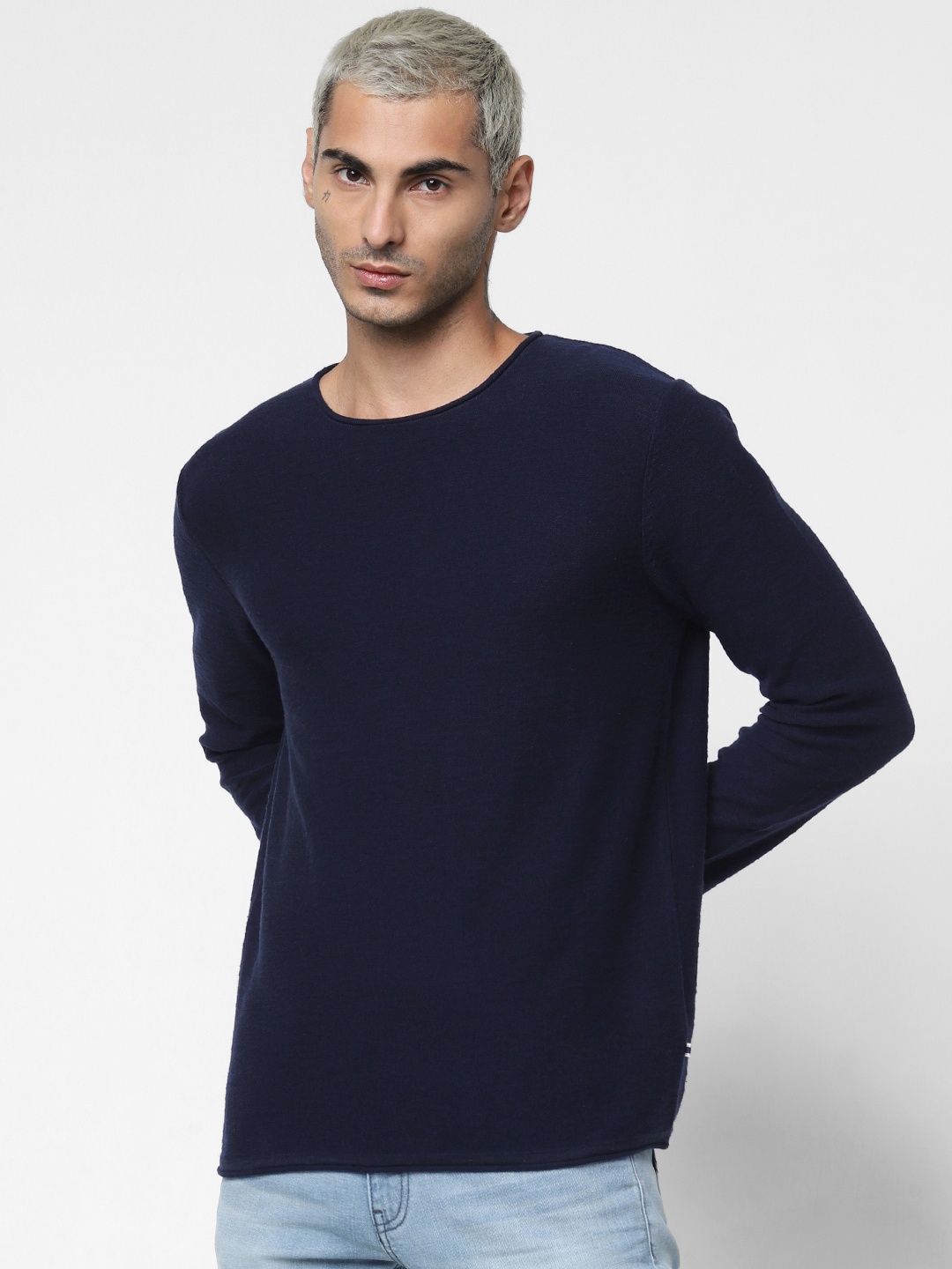 

Jack & Jones Men Navy Blue Solid Pullover Sweater