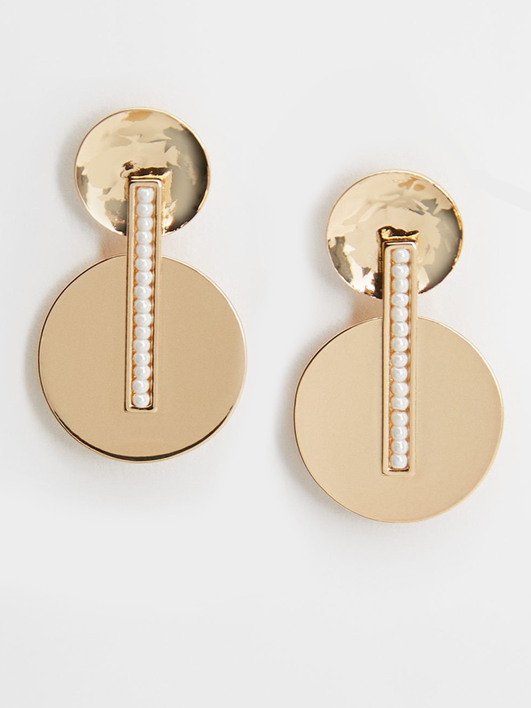 

MANGO Gold-Toned & Off-White Beaded Circular Drop Earrings