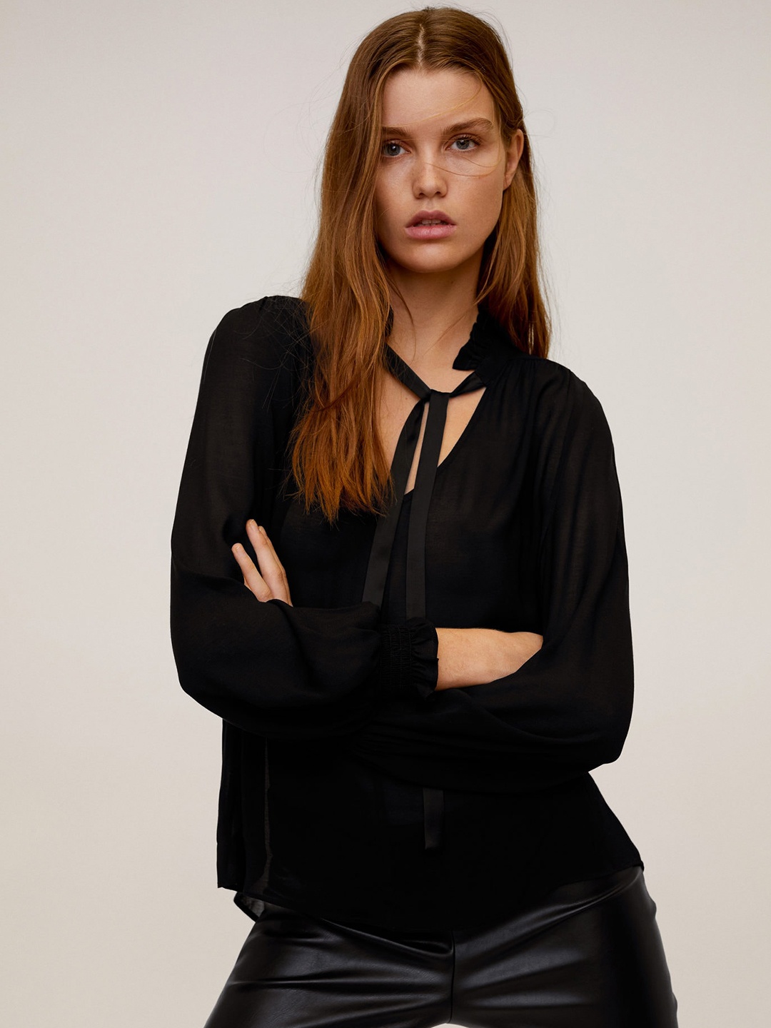 

MANGO Women Black Solid Top