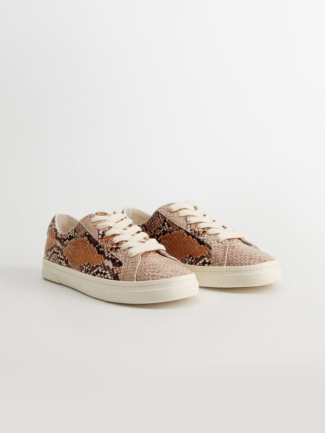 

MANGO Women Beige & Brown Snakeskin Textured Sneakers