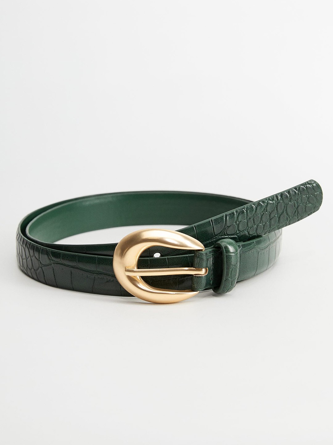 

MANGO Women Green Croc Textured Belt