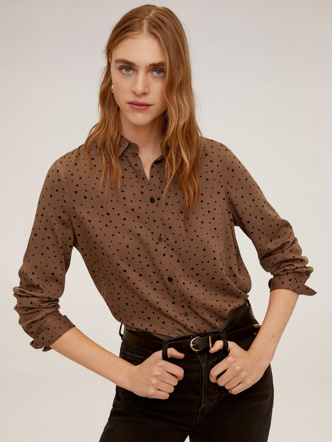 

MANGO Women Brown & Black Regular Fit Printed Casual Shirt