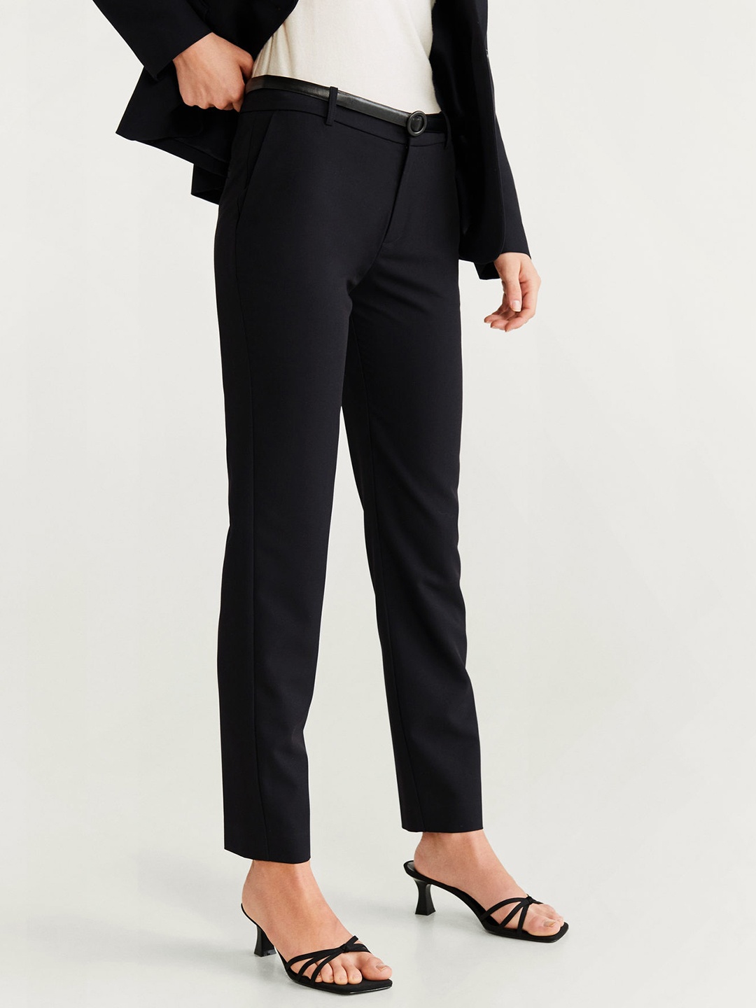 

MANGO Women Black Solid Cropped Formal Trousers