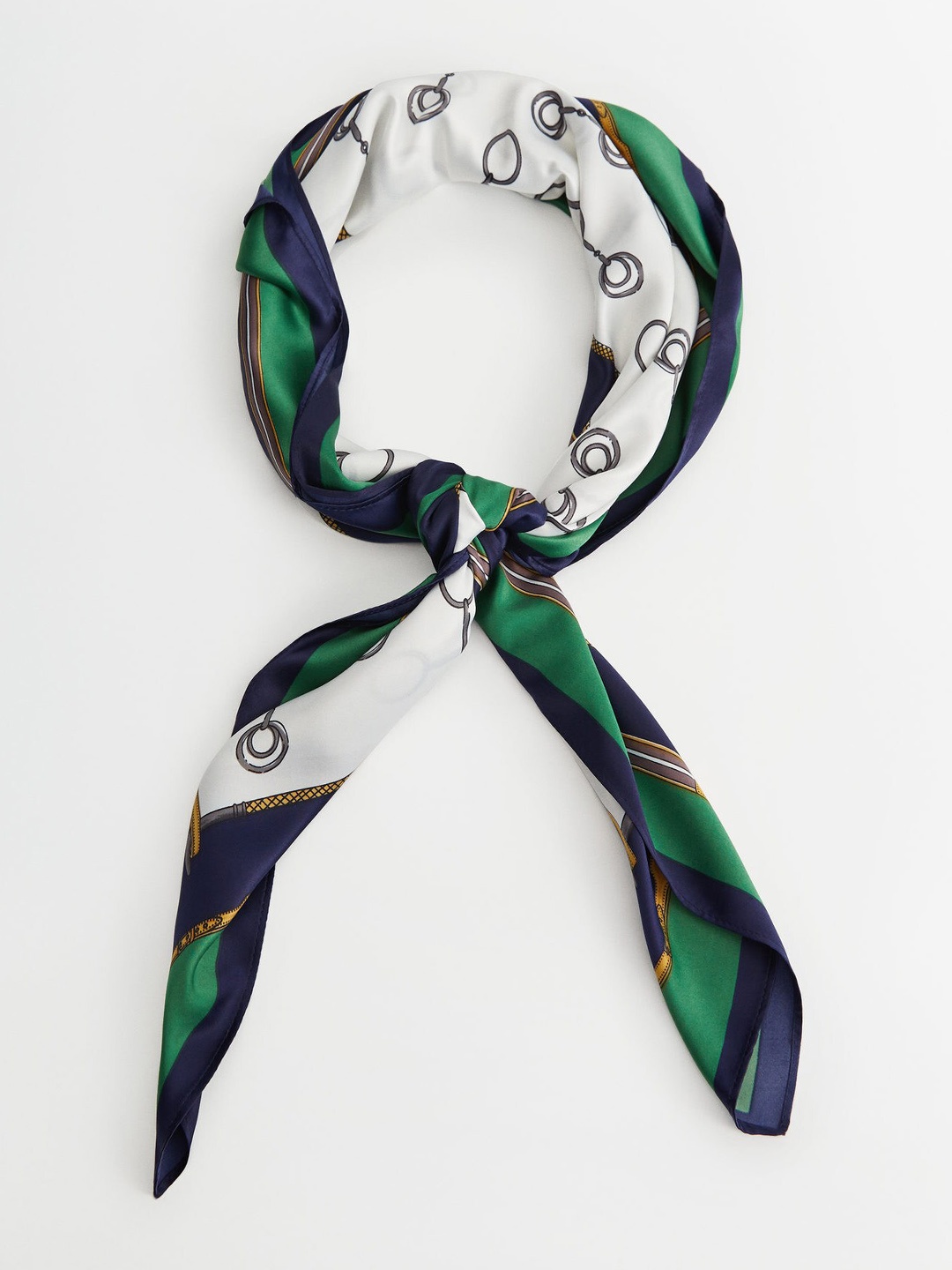 

MANGO Women White & Green Printed Scarf