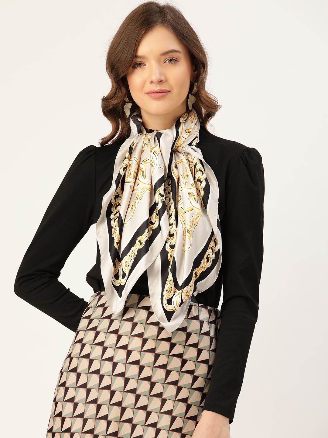 

MANGO Women Grey & Black Printed Scarf