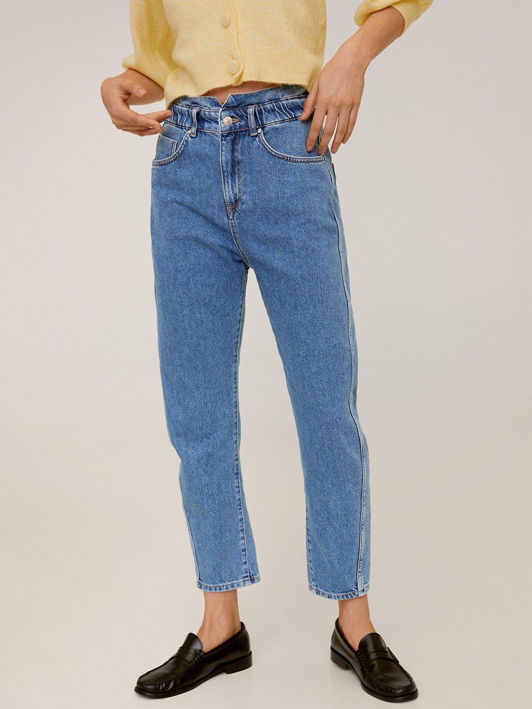 

MANGO Women Blue Slouchy Regular Fit High-Rise Clean Look Cropped Sustainable Jeans