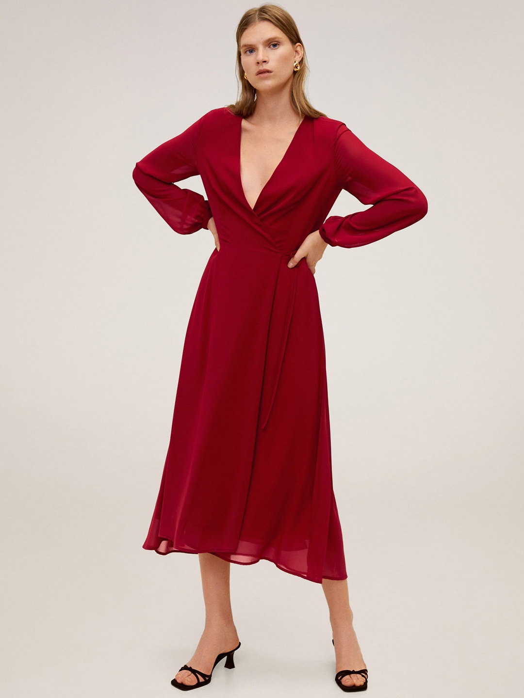 

MANGO Women Red Solid Wrap Dress