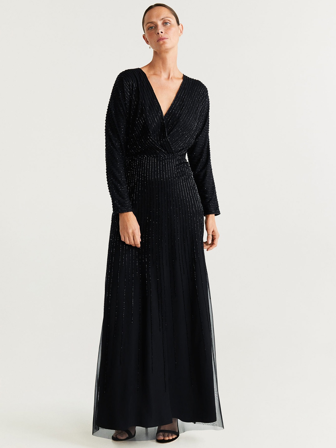 

MANGO Women Black Embellished Maxi Dress