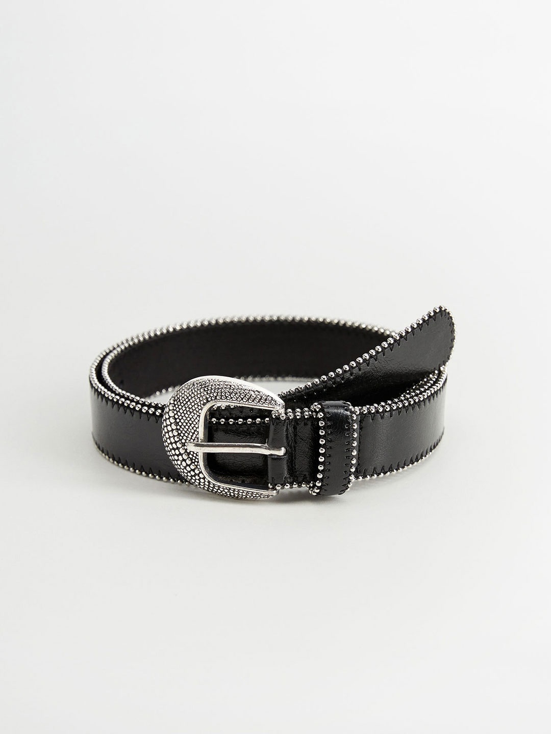 

MANGO Women Black & Silver-Toned Embellished Belt