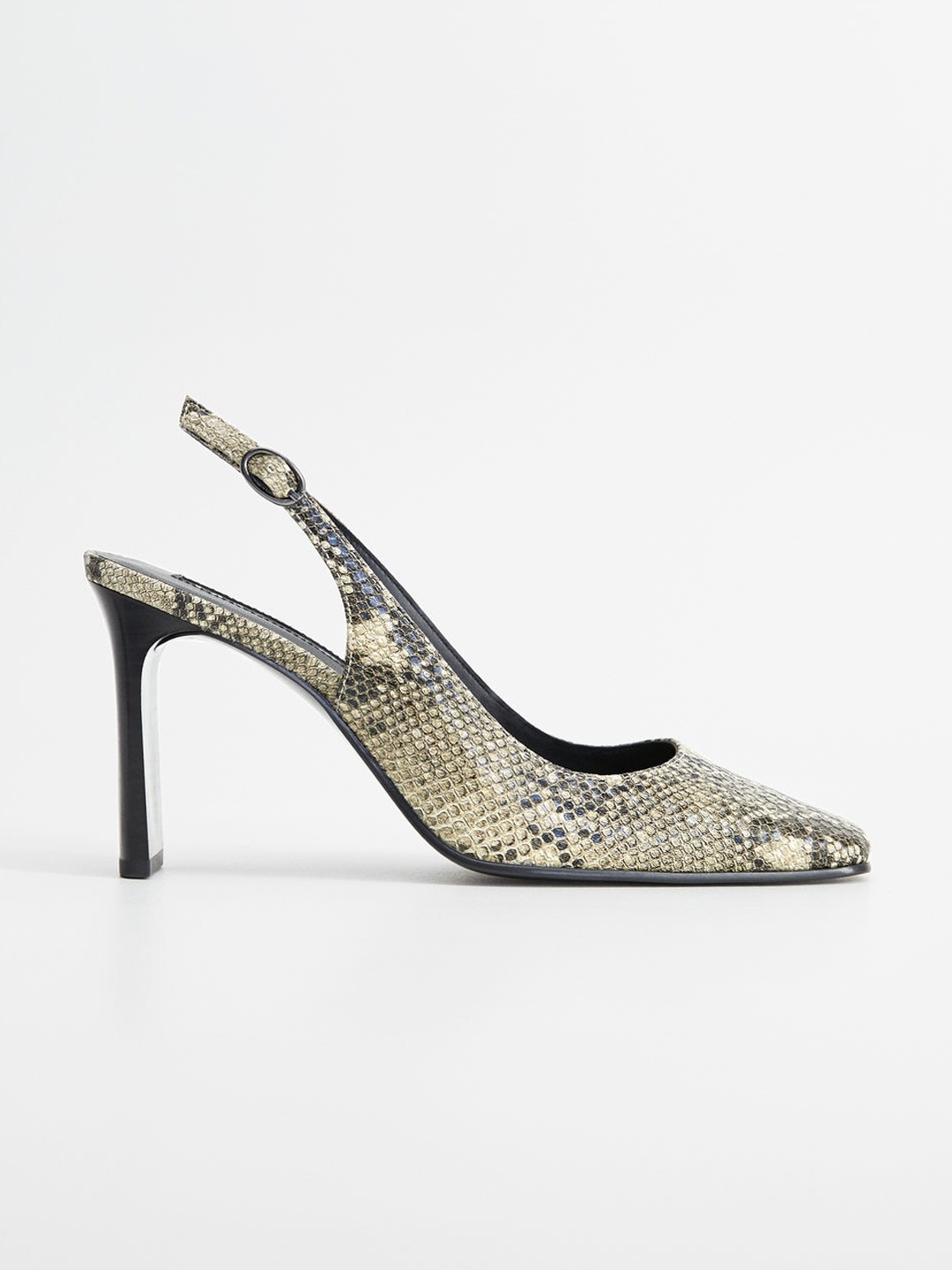 

MANGO Women Mustard Yellow & Grey Snakeskin Pattern Pumps
