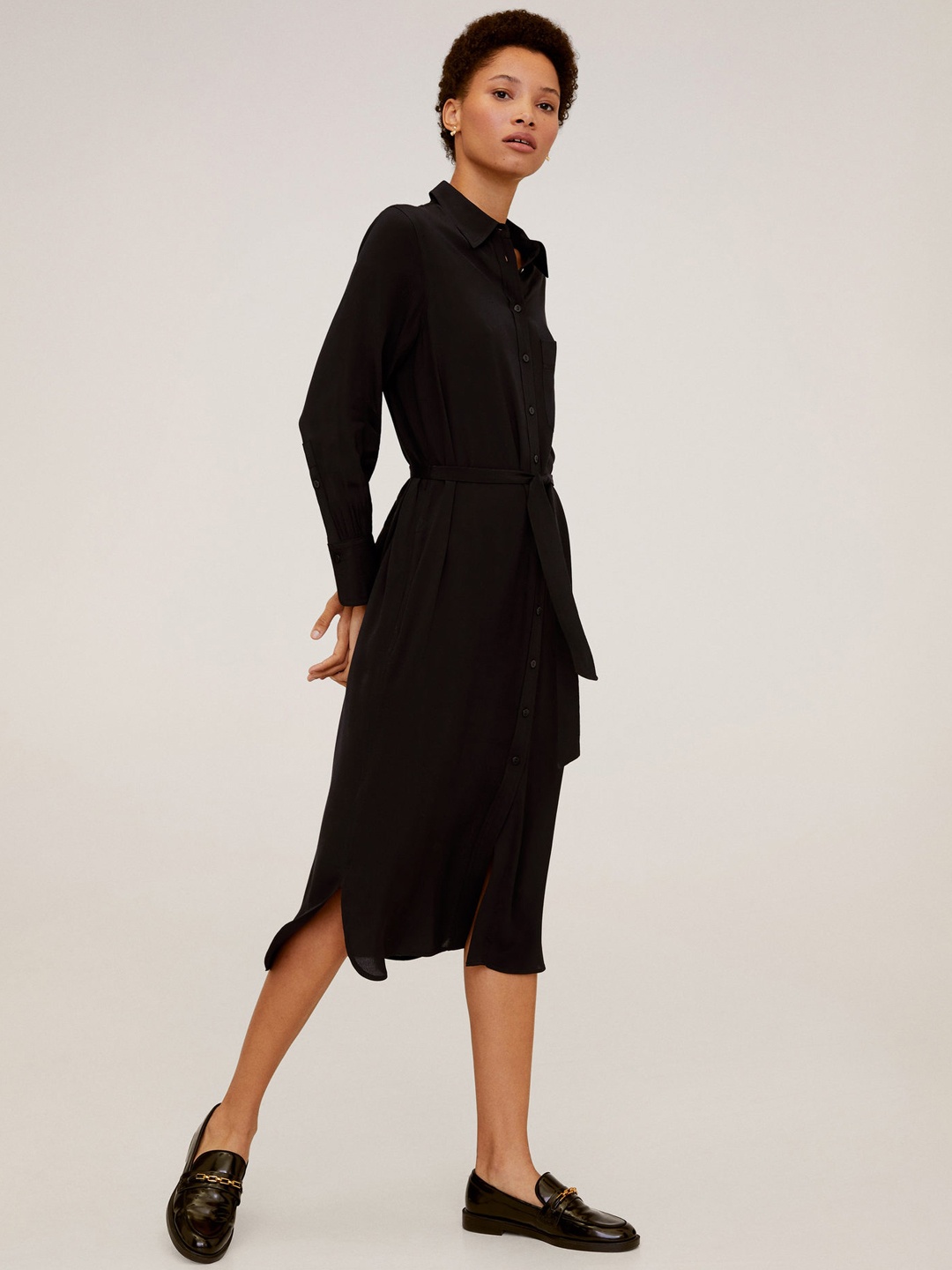 

MANGO Women Black Solid Shirt Dress