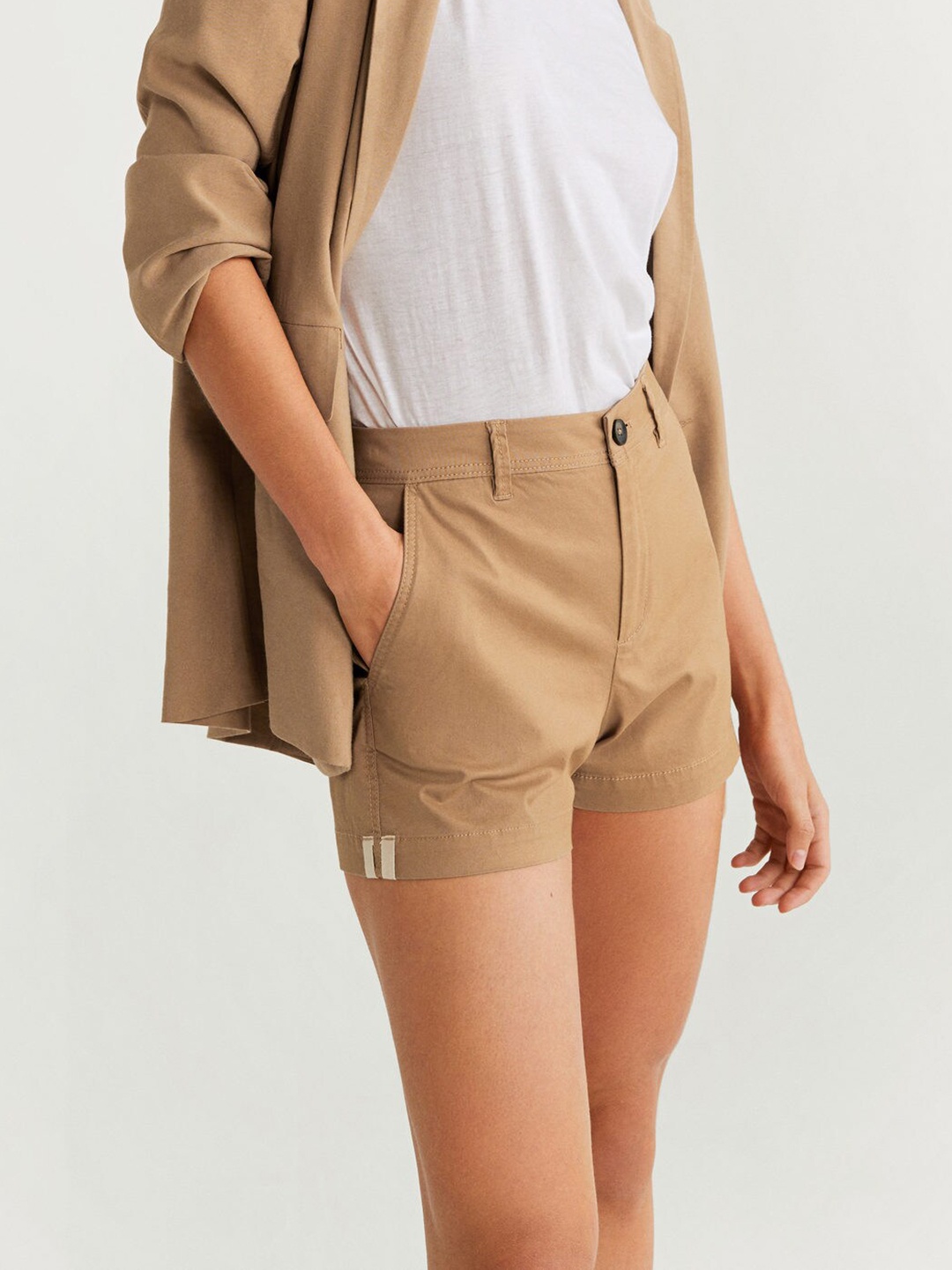 

MANGO Women Beige Solid Regular Fit Shorts