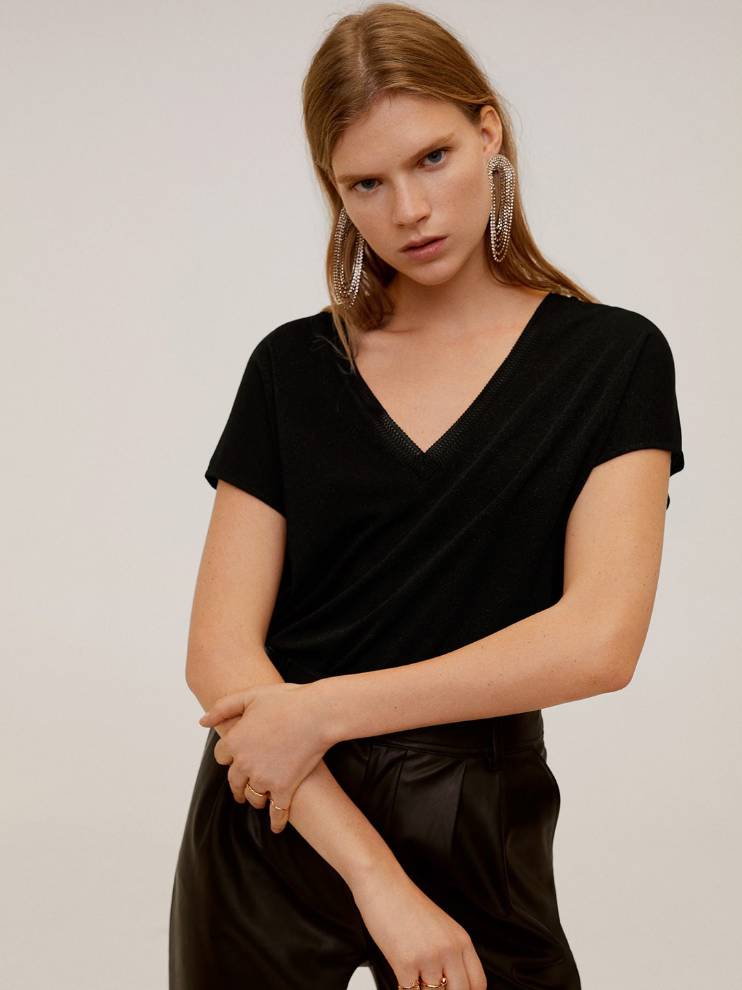 

MANGO Women Black Shimmery Boxy Top