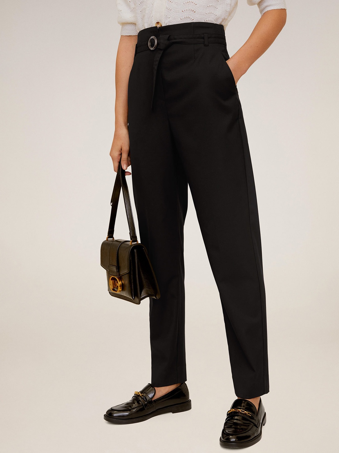 

MANGO Women Black Regular Fit Solid Sustainable Trousers
