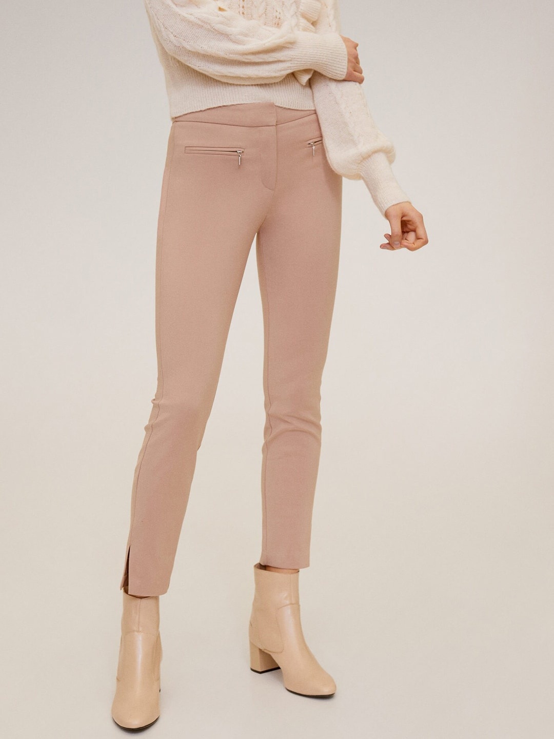 

MANGO Women Dusty Pink Solid Treggings