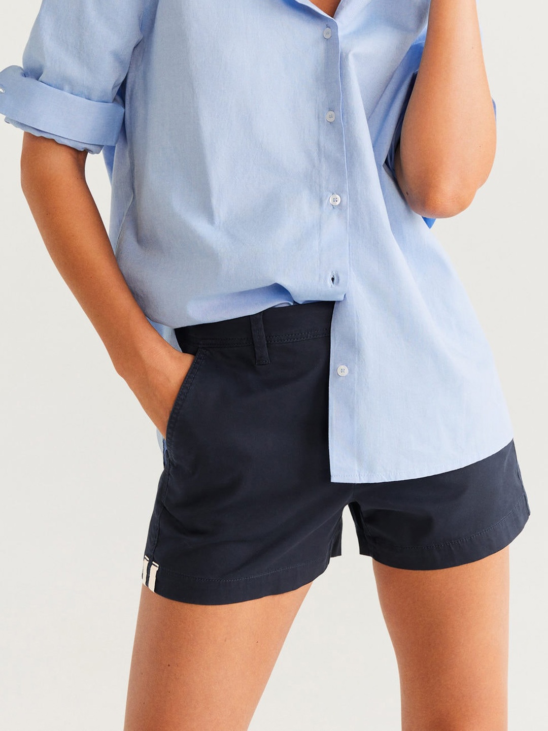 

MANGO Women Navy Blue Solid Regular Fit Shorts