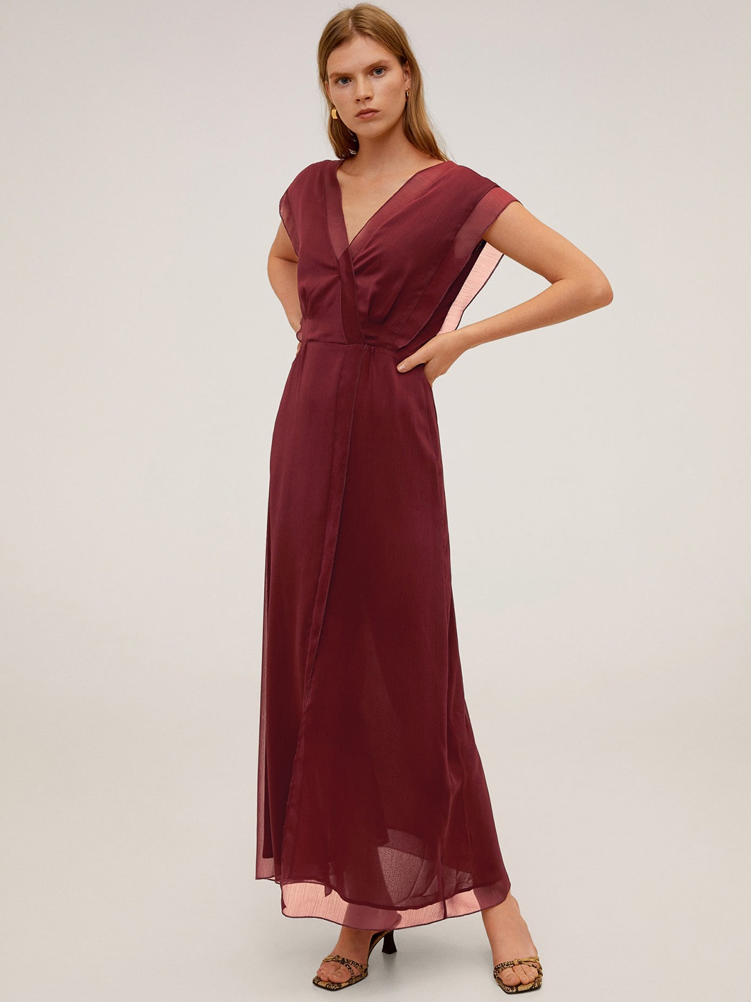 

MANGO Women Maroon Solid Maxi Dress