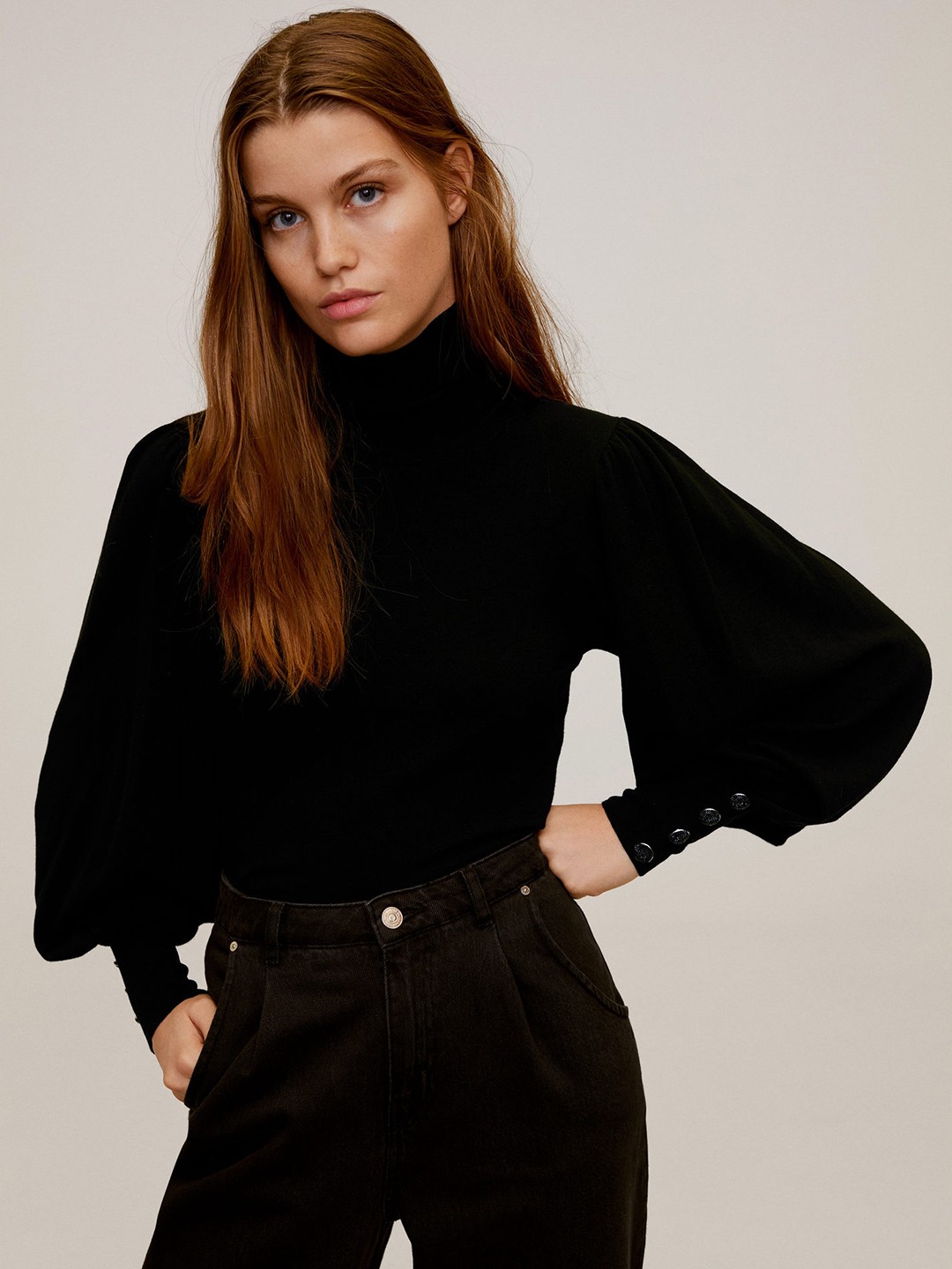 

MANGO Women Black Solid Pullover