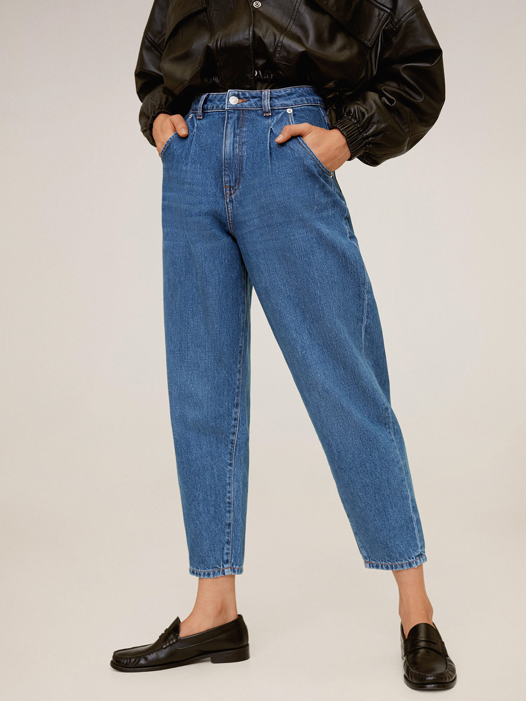 

MANGO Women Blue Solid Slouchy Regular Fit High-Rise Clean Look Sustainable Jeans