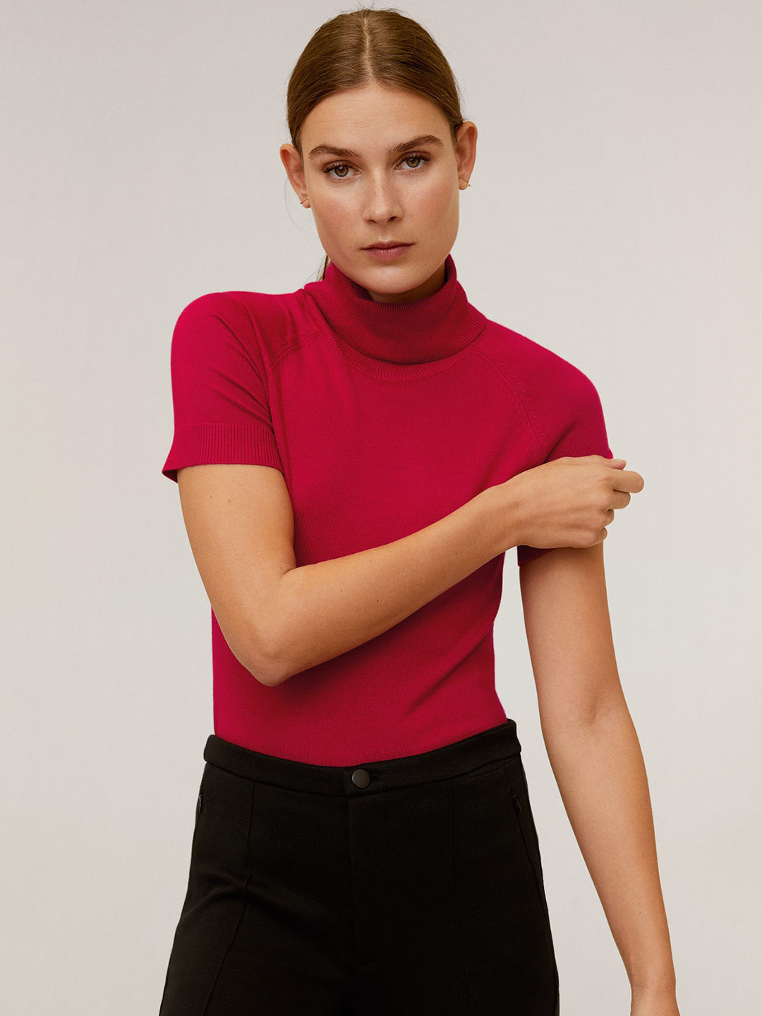 

MANGO Women Pink Solid Pullover