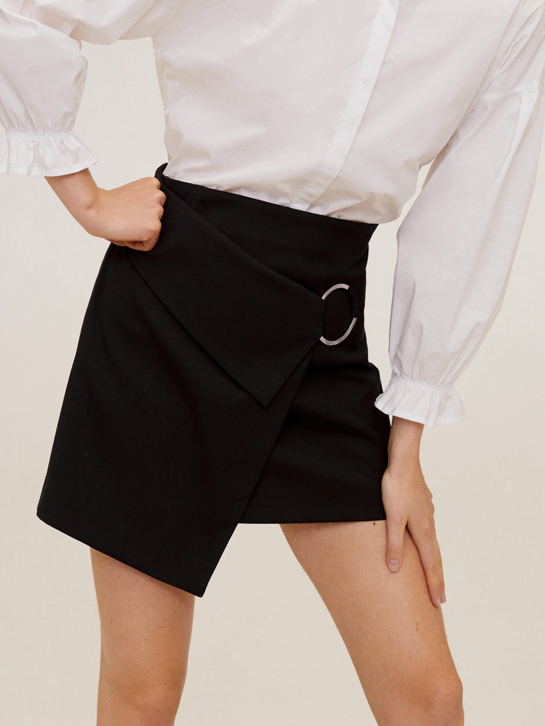 

MANGO Women Black Solid Mini Wrap Skirt
