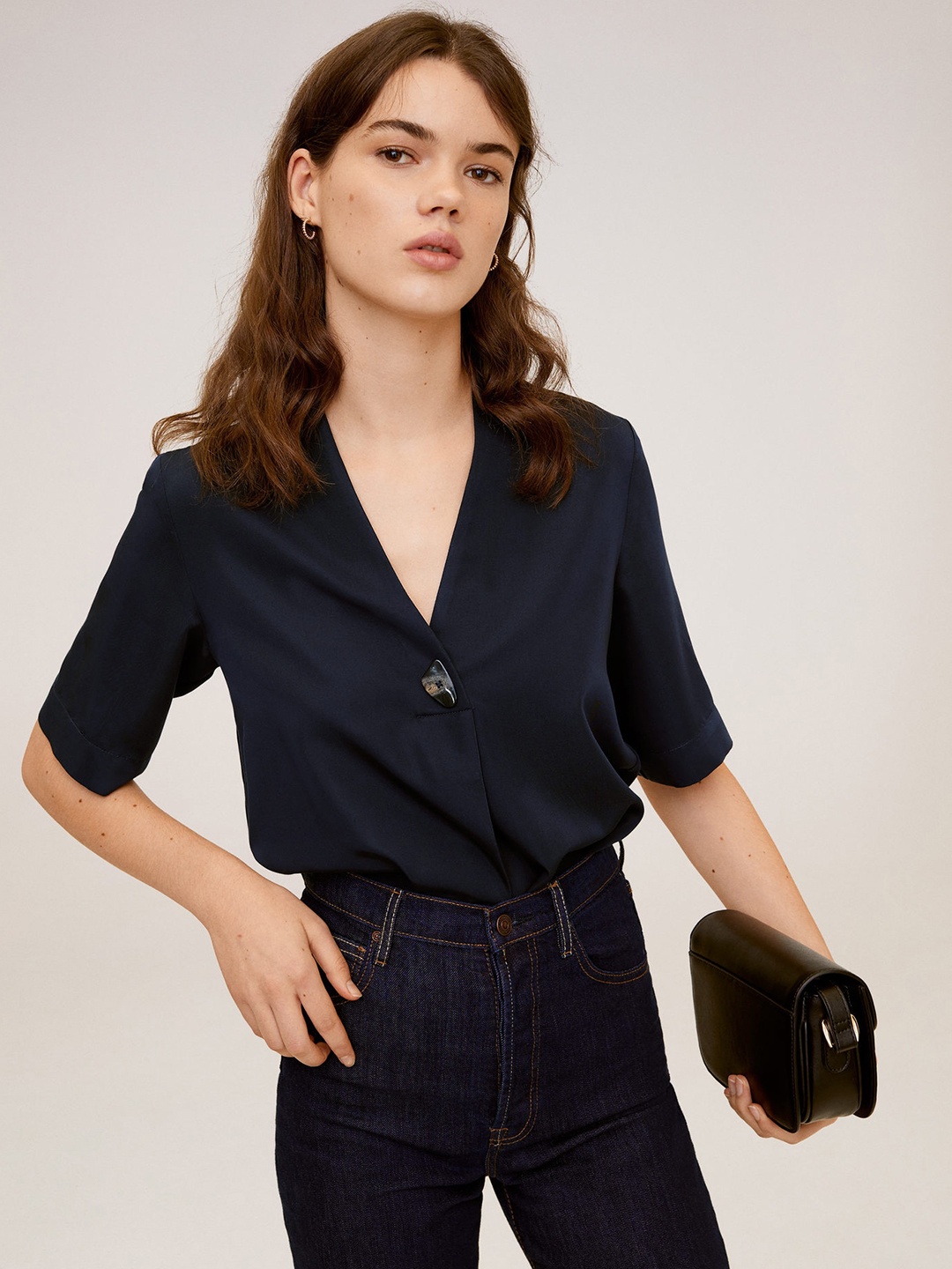 

MANGO Women Navy Blue Solid Top