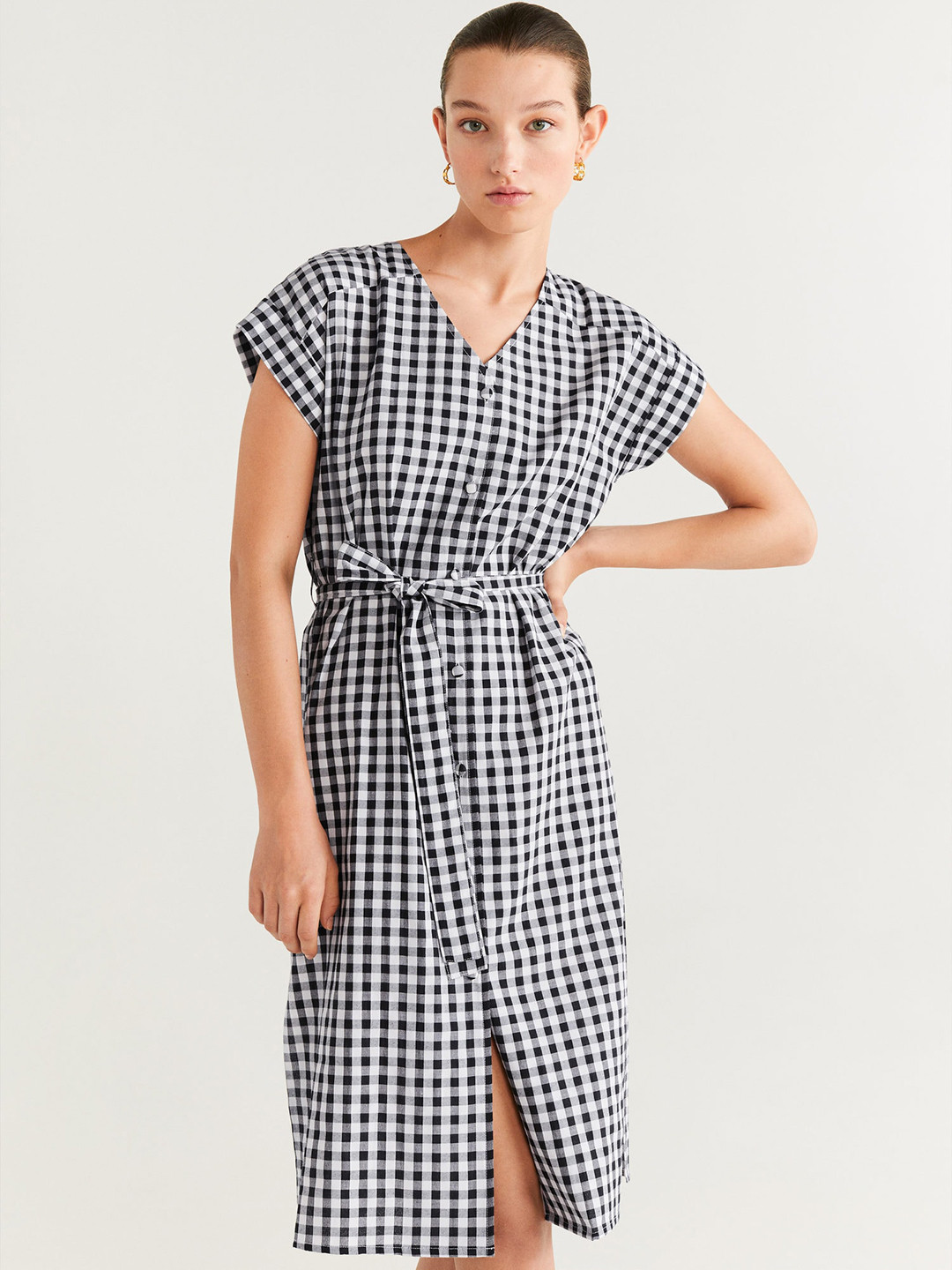 

MANGO Women Black & White Checked A-Line Dress