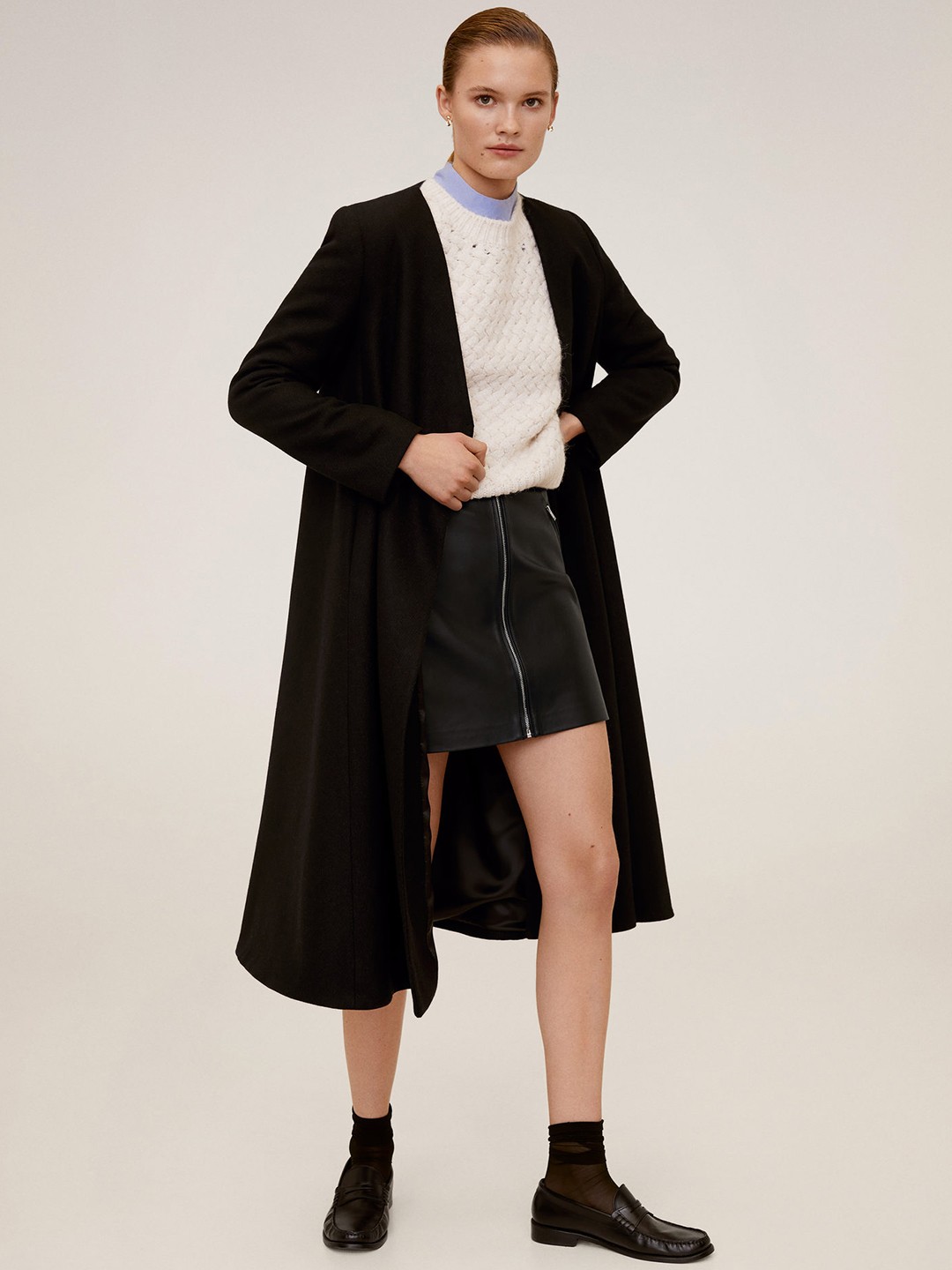 

MANGO Women Black Coated A-Line Mini Skirt