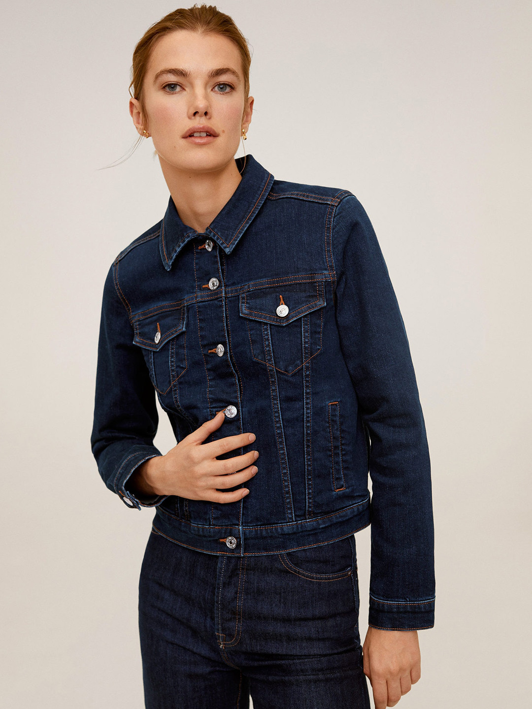 

MANGO Women Navy Blue Solid Denim Sustainable Jacket
