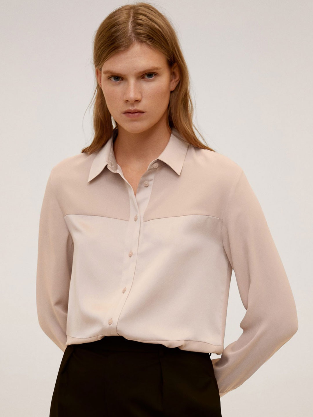

MANGO Women Beige Solid Regular Fit Formal Shirt