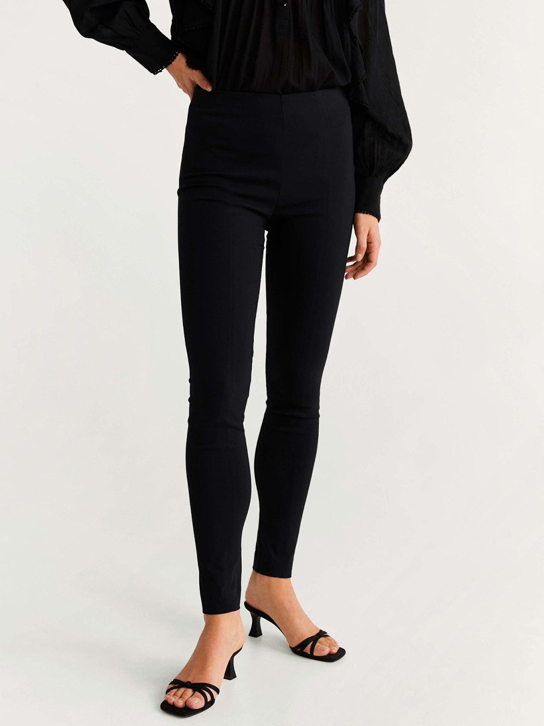 

MANGO Women Black Solid Skinny Fit Regular Trousers