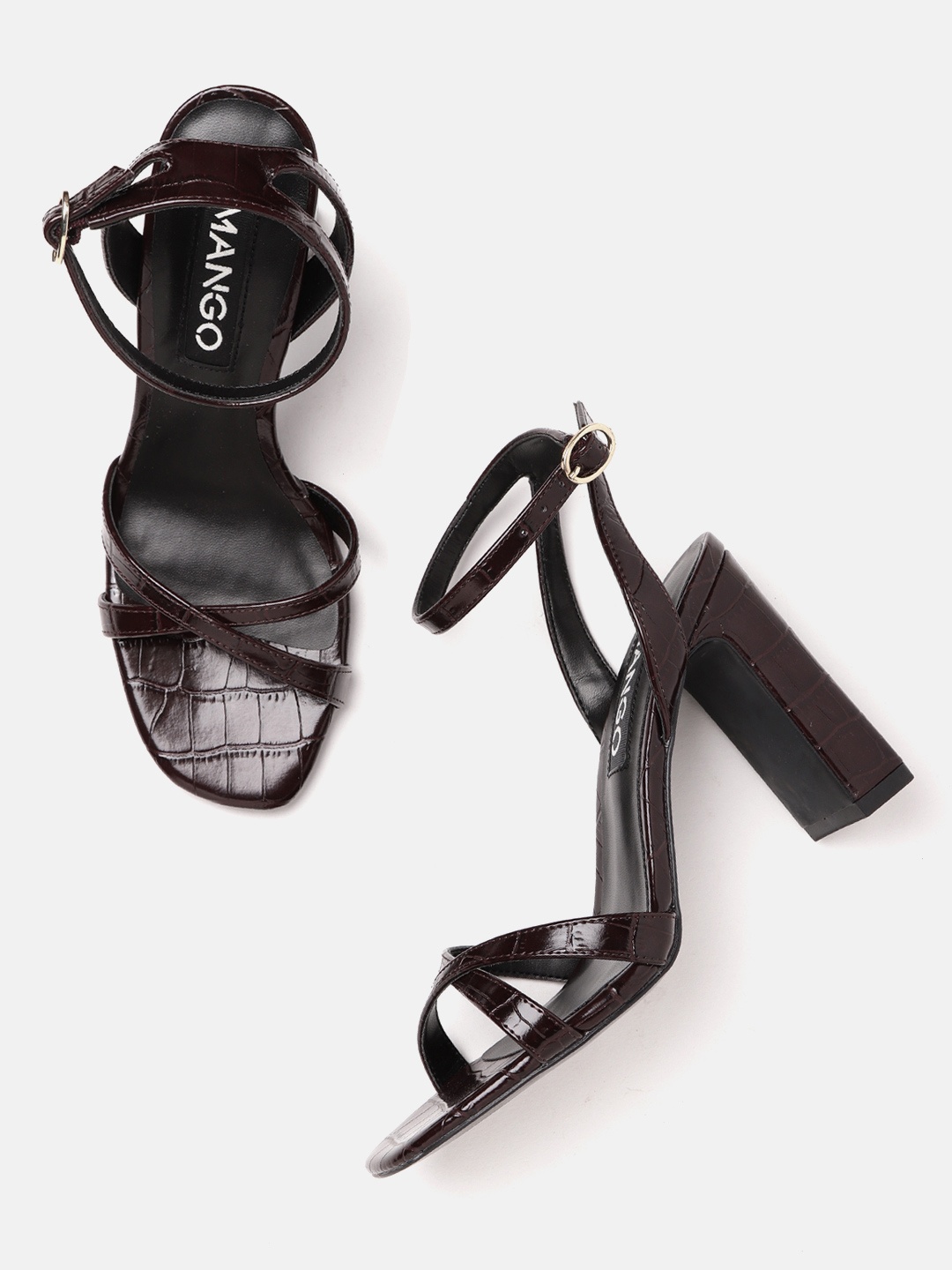

MANGO Women Burgundy Croc Textured Heels