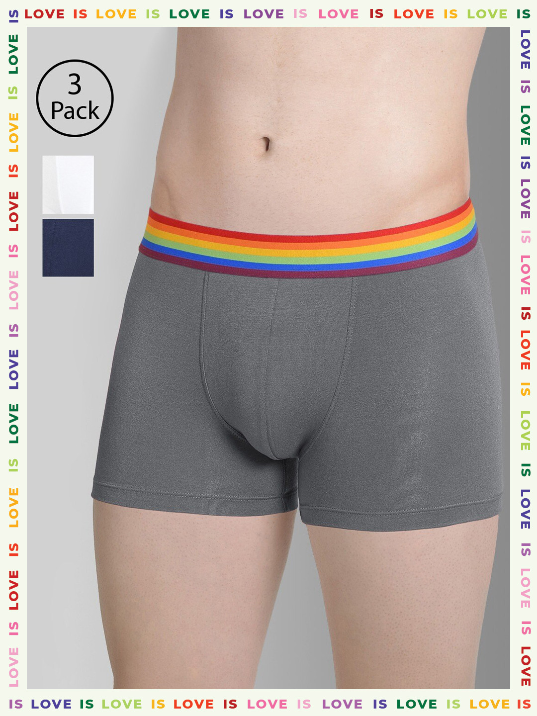 

DaMENSCH Men DEO-SOFT Deodorizing Micro Modal Pride Collection Trunks DAM-PR2-T-PACK-3-KB&WG&FW-MIX, White