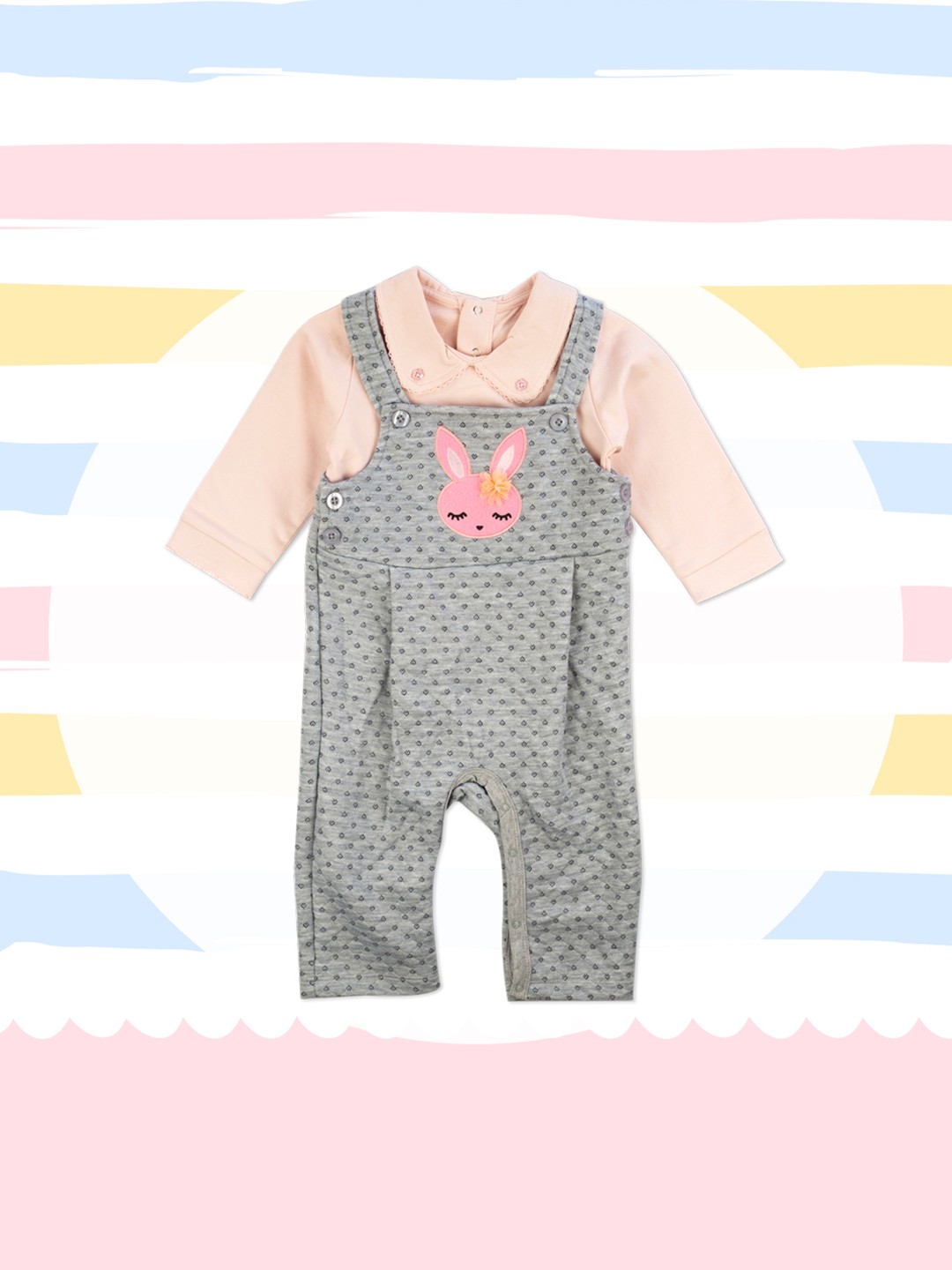 

MeeMee Infants Girls Grey & Beige Printed Dungarees with T-shirt