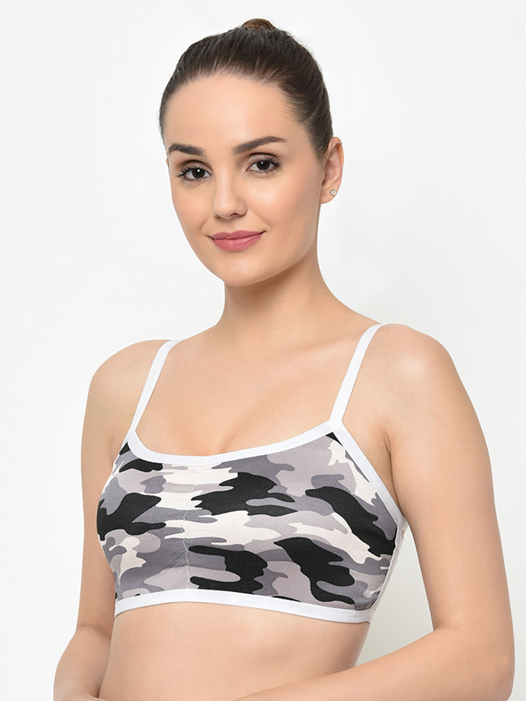 

Da Intimo White & Black Camouflage Printed Lightly Padded Non-Wired Sports Bra DI-1256