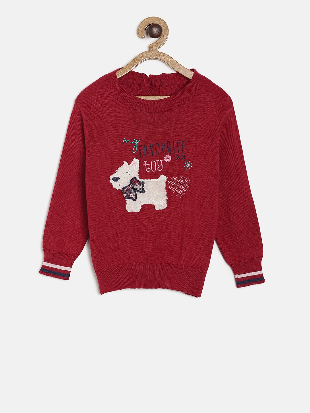 

MINI KLUB Girls Red Solid Front-Open Sweater