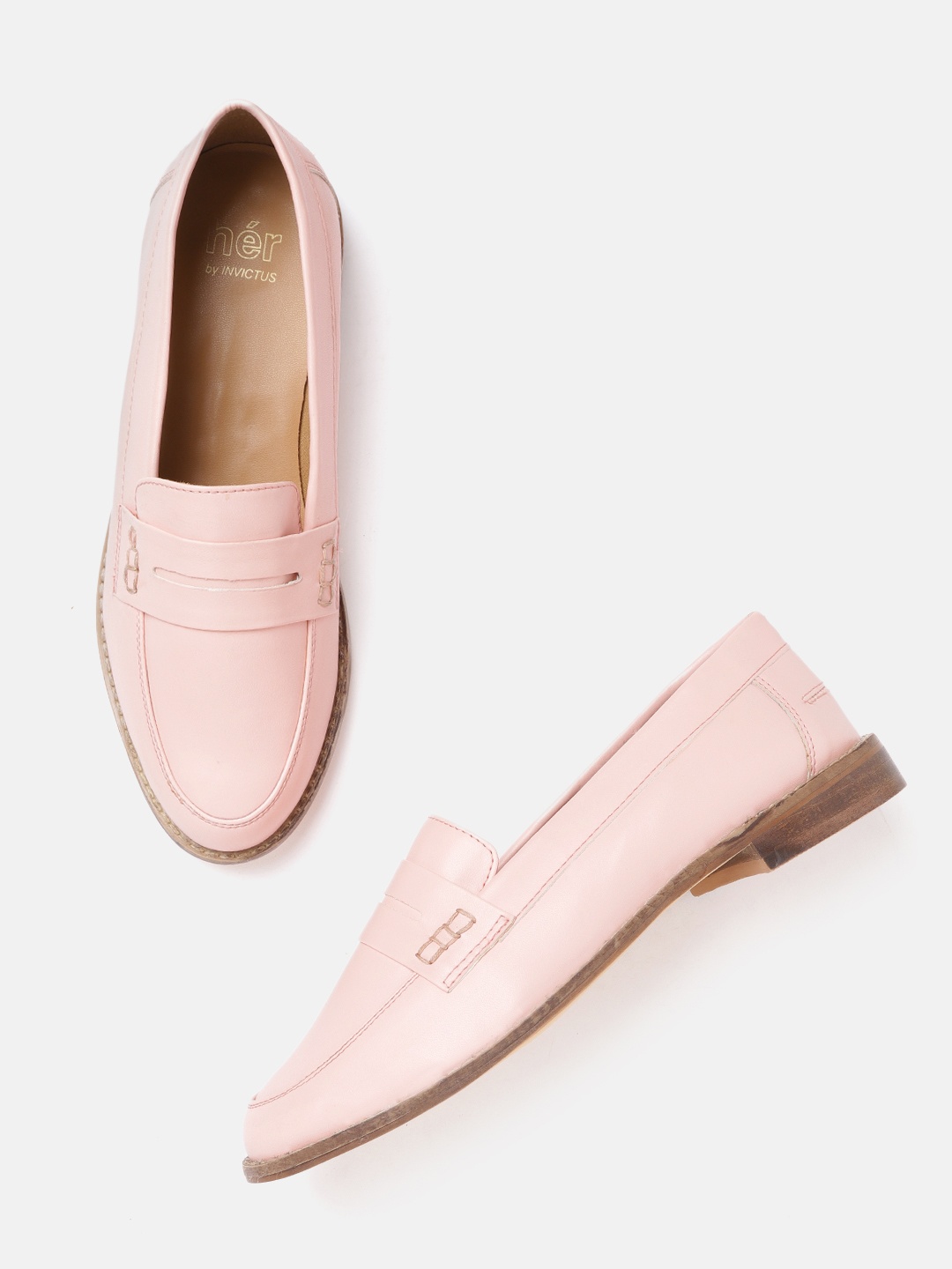 

her by invictus Women Peach-Coloured Solid Penny Loafers