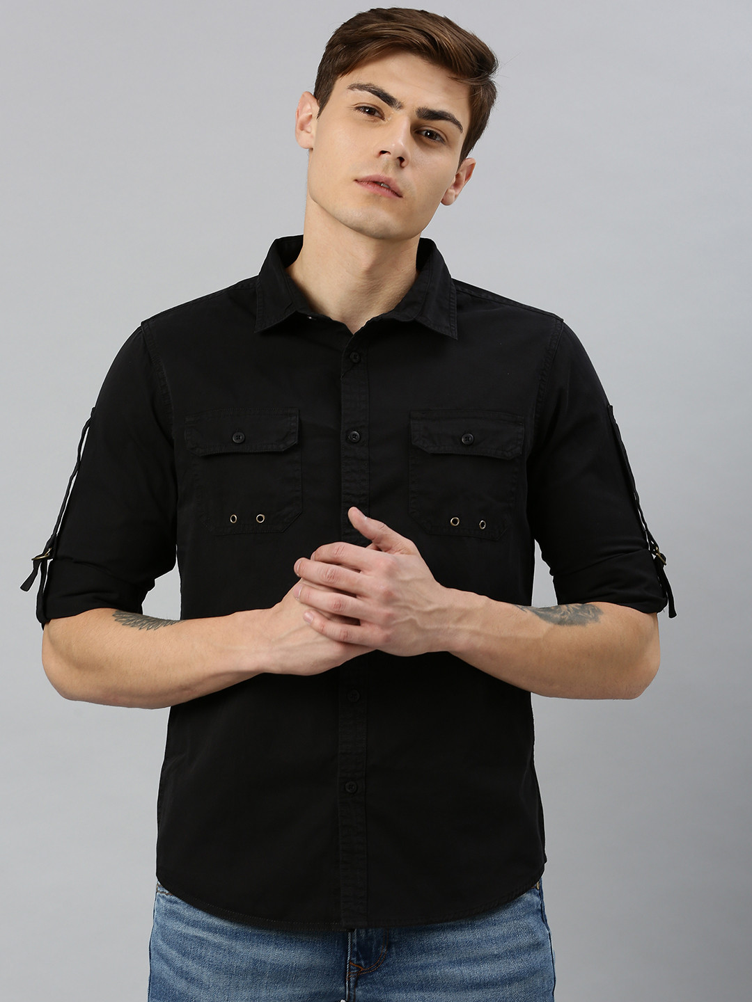 

HERE&NOW Men Black Slim Fit Solid Casual Shirt