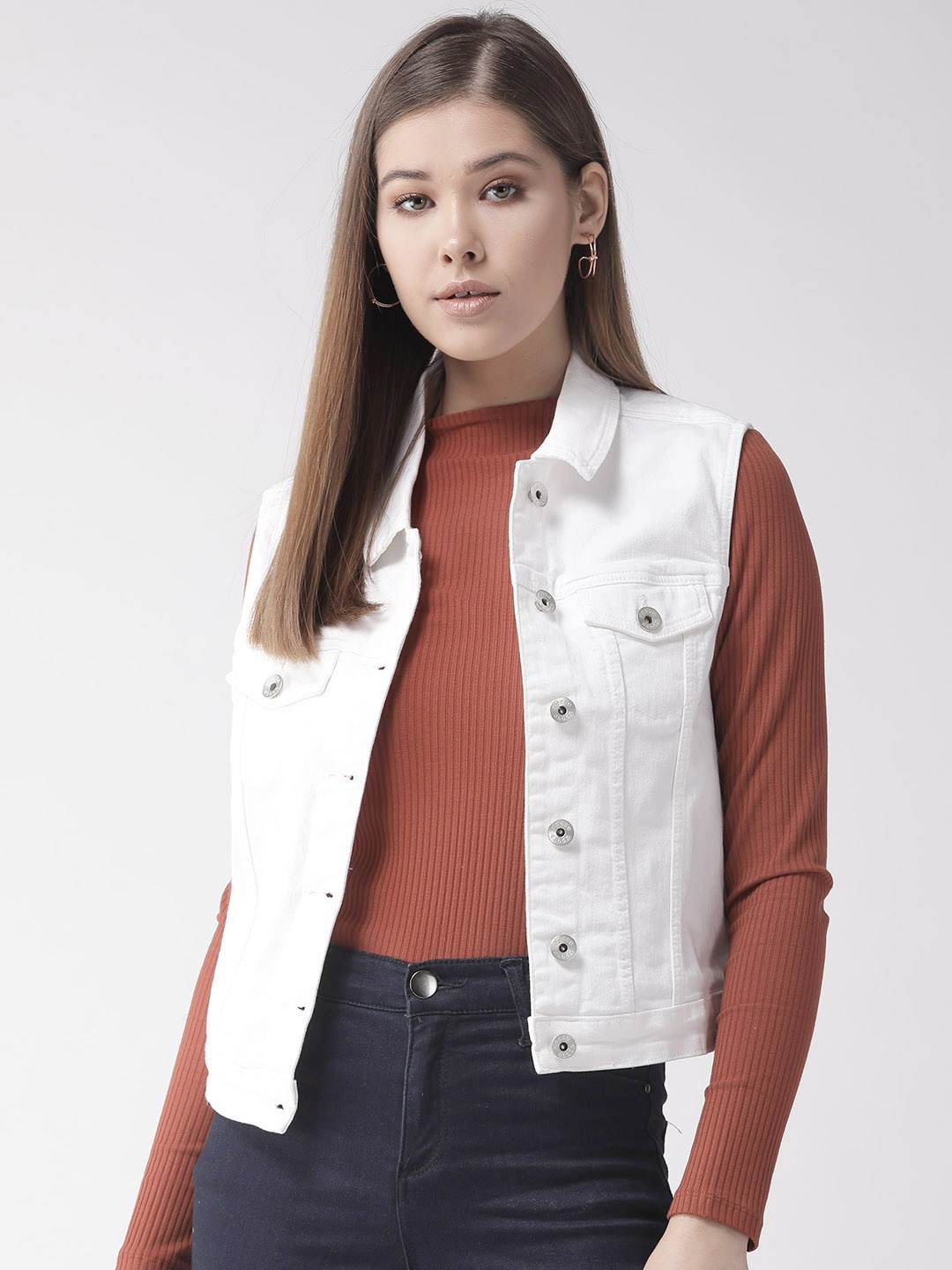 

Xpose Women White Solid Denim Jacket